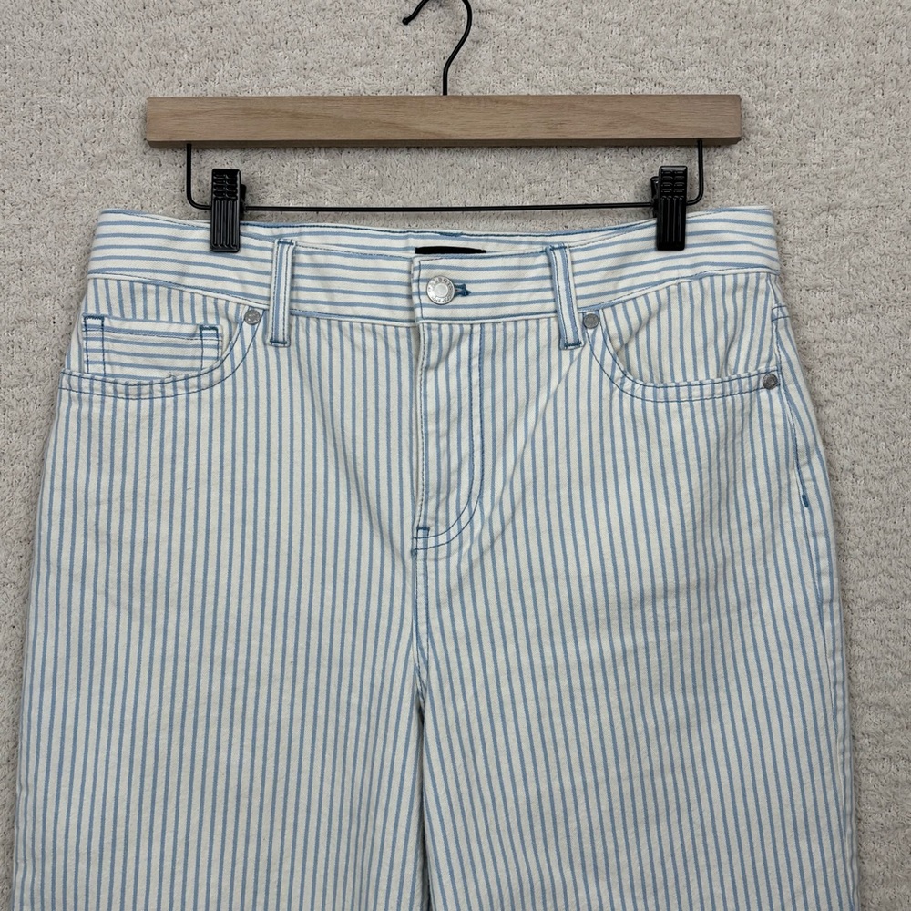 Talbots Jeans Womens 10 Petite Blue White Stripe Wide‎ Leg Crop Jean Fray Hem - Picture 2 of 9